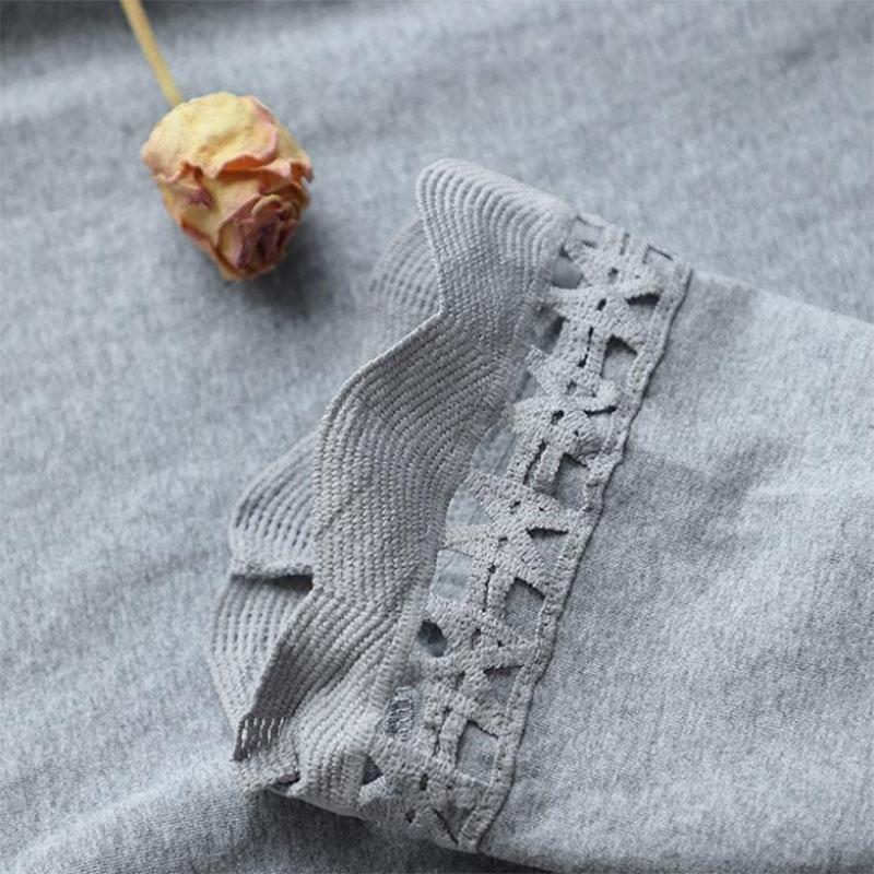 Cotton T-shirt Women's Round Neck Versatile Floral Hollow Out Thin Large Size Loose Three-quarter Sleeve Bottoming Shirt