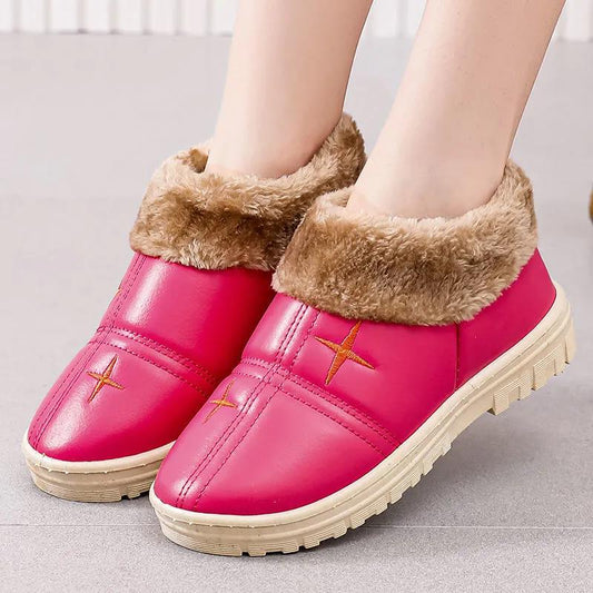 Cotton Shoes Women's Winter Plus Velvet Thick Cotton Shoes Pu Surface Waterproof and Ski-proof Ground Boots Thick Bottom