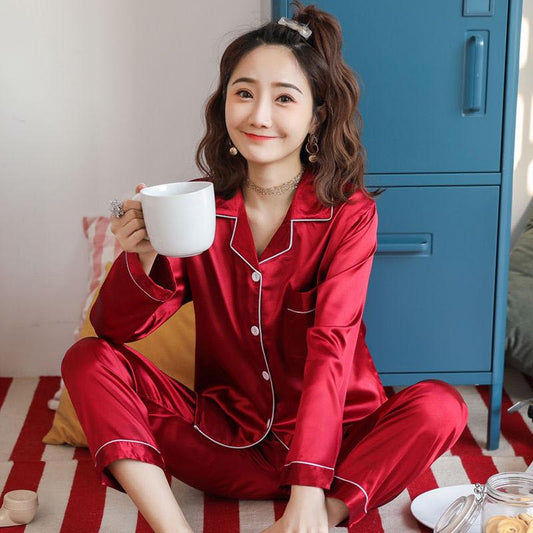 Simulation Silk Long-sleeved Trousers Pajamas Plus Size Casual Fashion Home Wear