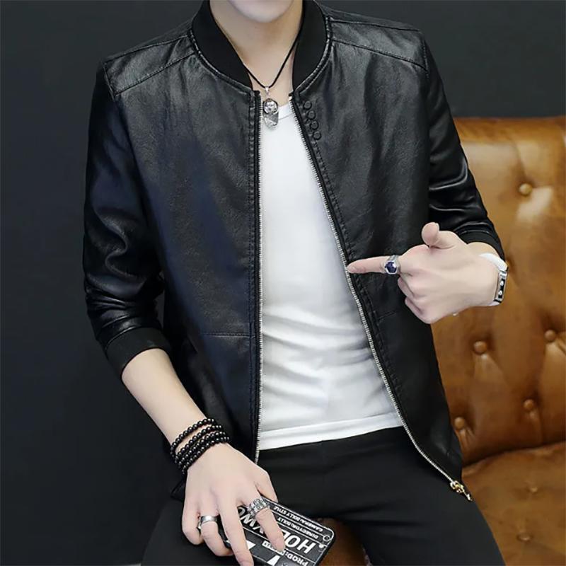 Men's Jacket Autumn Young and Middle-aged Leather Jacket Korean Version Baseball Collar PU Leather Jacket Men's