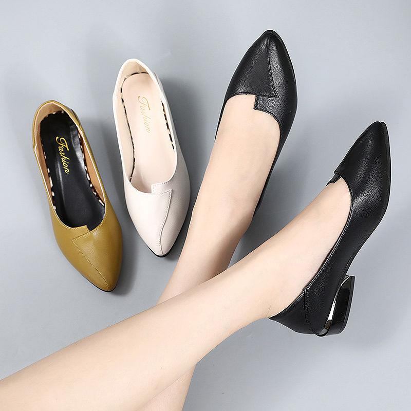 Thick-heeled Single Shoes Female Mother Shoes Flat Work Shoes Pointed Toe Women's Shoes Low-heel Pumps