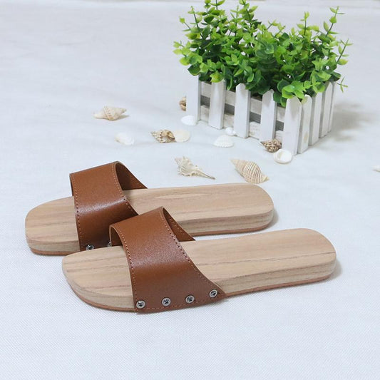 Wooden Slippers Women Clogs Men and Women Couple Models Sandals Bottom Indoor Bathroom Wooden Shoes