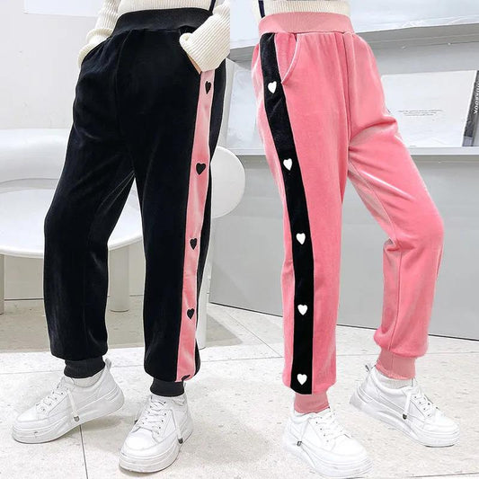 Girls' Pants 2021 Autumn Winter Plus Velvet Thick Casual Pants Big Children's Sports Pants Wear One Velvet To Keep Warm