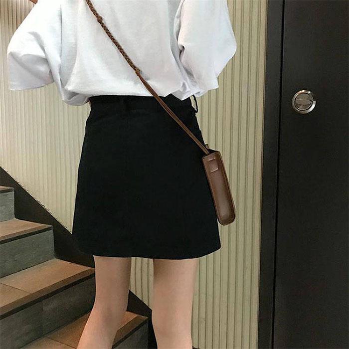 Women Summer High Waist Irregular Denim Skirt Student Anti-Light Thin Black A-line Short Skirt