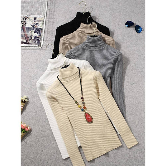 Slim Warm Turtleneck Sweater Autumn and Winter High Collar Thick Sweater Women's Wild Long Sleeves
