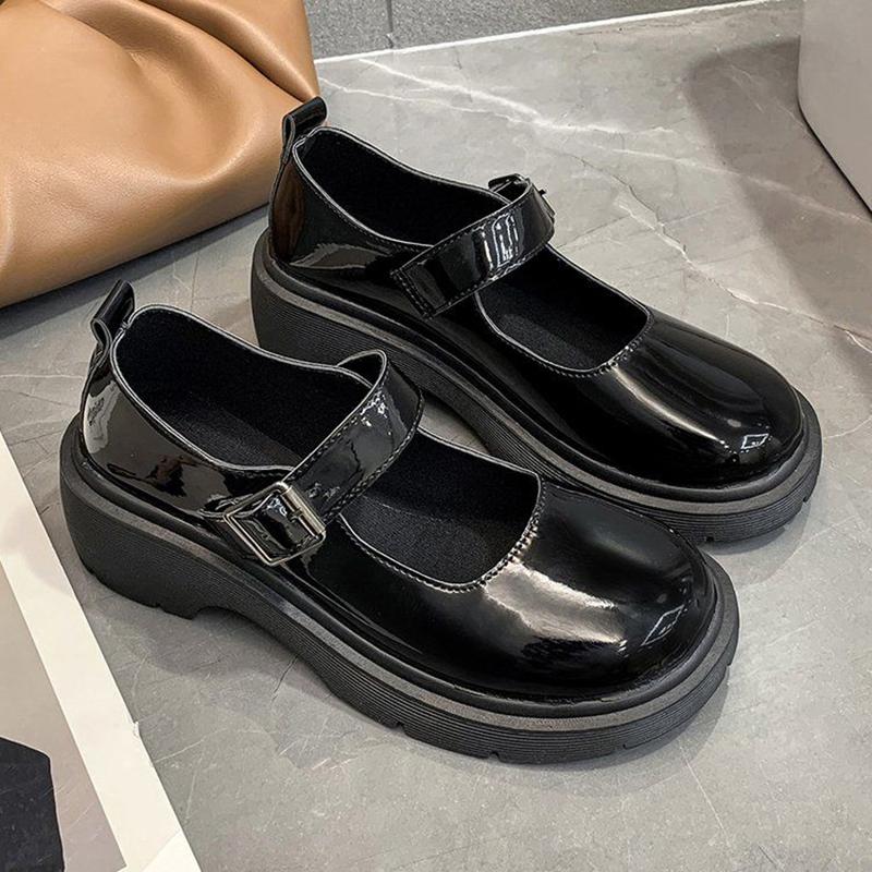 Thick-soled Round-toe Women's Shoes All-match Retro British Style Leather Shoes Japanese Women's Small Leather Shoes