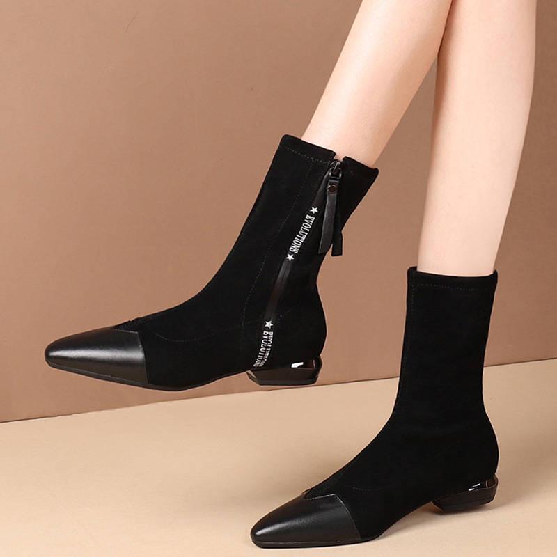 Female Autumn Winter Pointed Martin Boots Female Thick with Medium Tube Stretch Boots Socks Boots