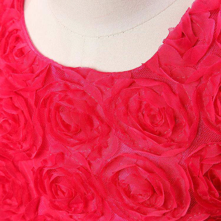 Girls Dress Net Gauze Tutu Skirt Rose Flower Bow Little Princess Birthday Show Dress