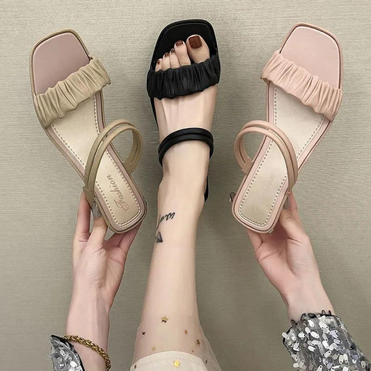 Women's Summer Sandals High Heels Solid Color All-match Non-slip Wear-resistant Shoes