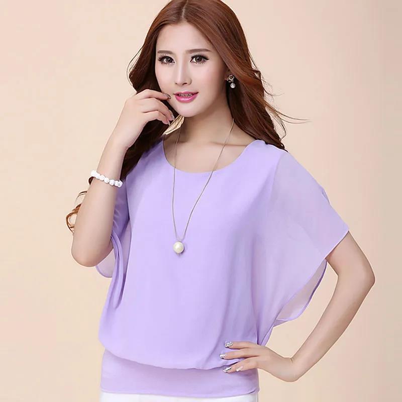 Summer Women Blouse Chiffon Batwing Shirts Tops Casual Solid Korean Loose