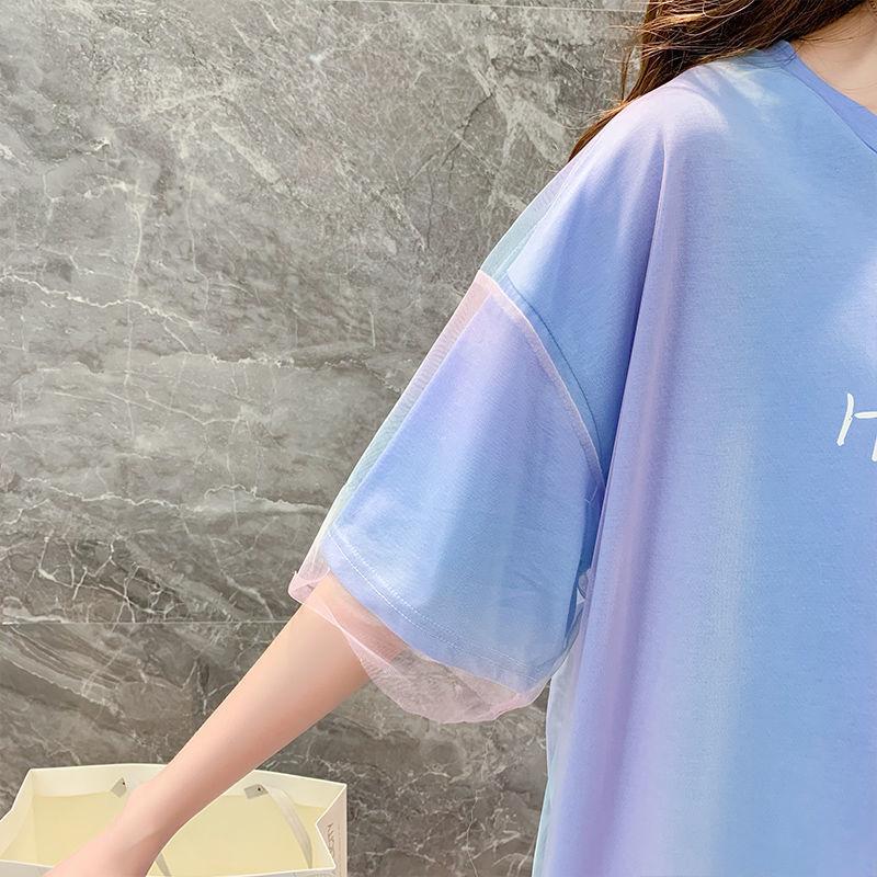Summer Dress Women Loose O-Neck Short Sleeve Casual Above Knee T-shirt Dress Round Neck Mesh
