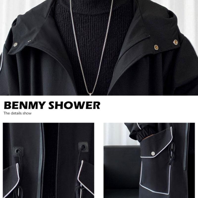 Men Large Size Windbreaker Spring Hooded Coat Casual Loose Top Solid Color Comfortable Jacket Long