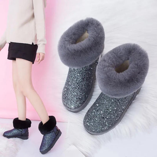 Thickened Snow Boots Women's Short Tube Short Boots with Wool Winter New Non-slip Thick Warm Cotton Shoes Plus Cashmere Boots for Children