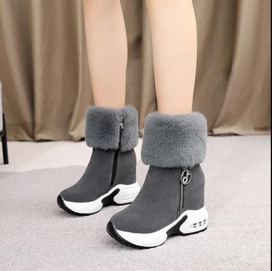 Women Ankle Boot Warm Plush Winter Shoes High Heels Snow Boots Plush Faux Fur Fleece Shoes