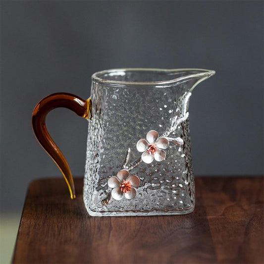 Heat Resistant Large Glass Teapot with Handle 3D Plum Glass Teacup Transparent Hammer Pattern Chahai Drinkware