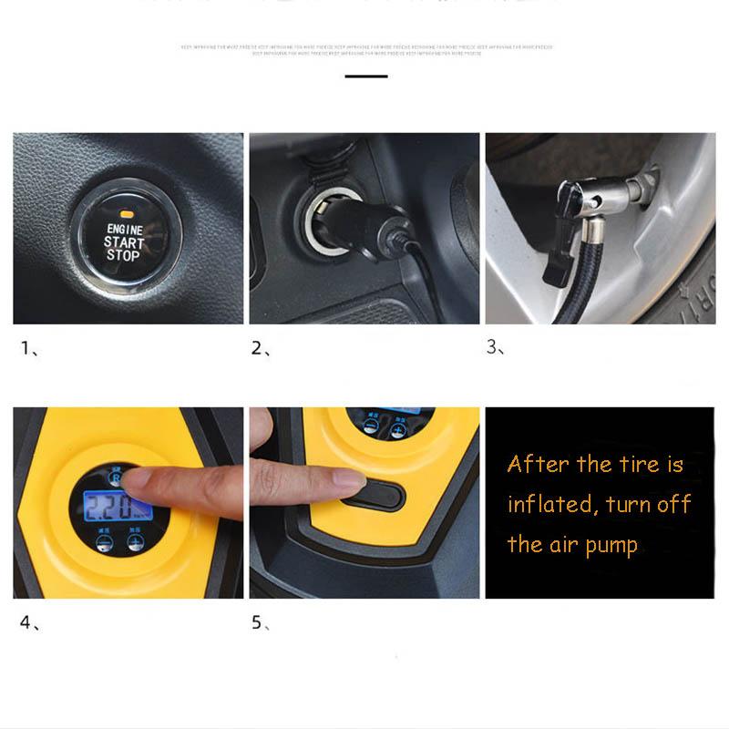 Car Air Pump Universal Portable Car Tire Air Pump Multi-function Display Car Pump Round Enhanced Digital Display Strap Light