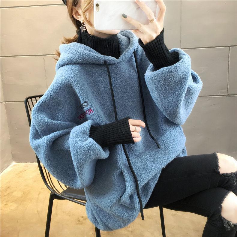 Large Size Fake Two-piece Sweater Loose Thick Autumn and Winter Jacket Lantern Sleeve Hooded Top