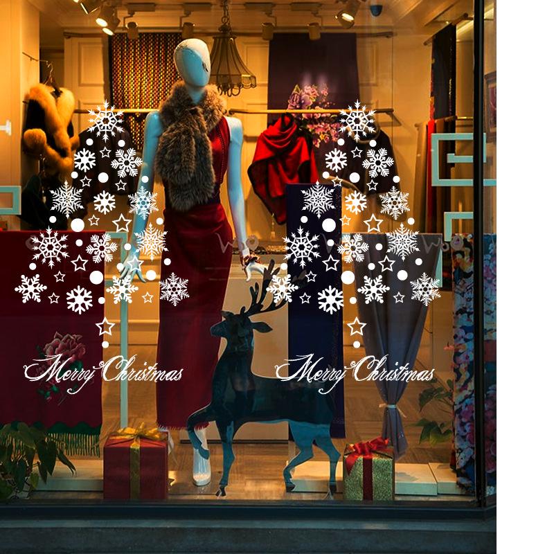 Christmas wall stickers shopping mall shop glass door window stickers white snow window decals
