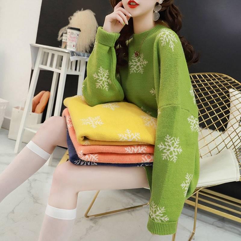 Multi-color Snowflake Women Soft Sweater Solid Color Turtleneck Bottoming Knitwear Crop Top