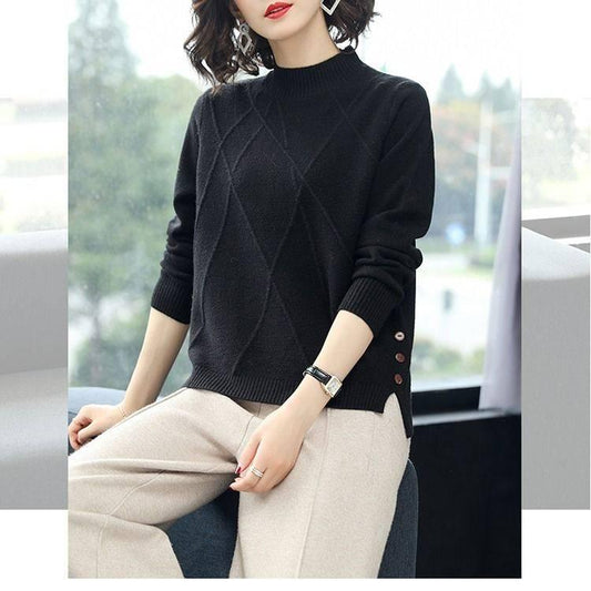 Sweater Women Autumn Winter Loose Casual Solid Color Sweater Long-sleeved Knitwear Short Sweater