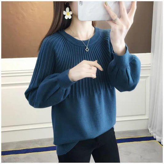 Spring and Autumn Loose Round Neck Sweater Fashion Knit Casual Bottoming Shirt Pure Color Simple Female Top