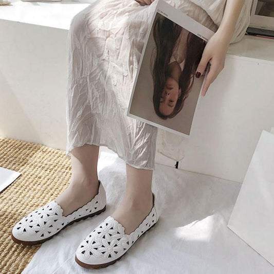 Spring Summer Hollow Sandals Women's All-match Hole Shoes Flat with Soft Bottom Non-slip Peas Shoes Flat Bottom