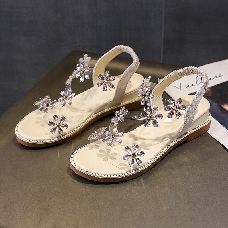 Sandals Female Fairy Wind Rhinestone Summer Roman Transparent Sandals Tide Flat Korean Version