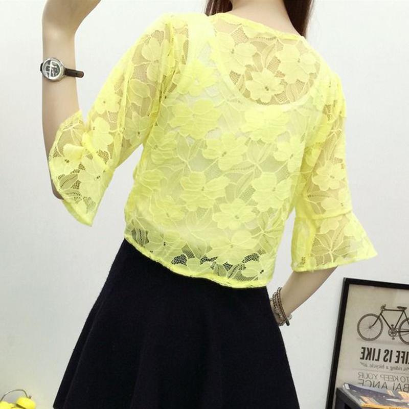Summer Beach Sun Protection 1 PCS Lace Cardigan Women Short Thin Shawl White Flower Pattern 5colors Solid Color
