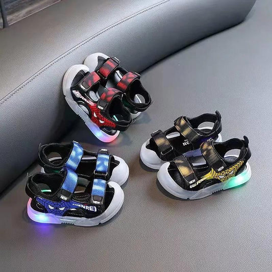 Baby Sandals Summer Boys Light-up Sandals Baotou Anti-kick Beach Shoes 1-2-3 Years Old Soft Bottom Toddler Shoes