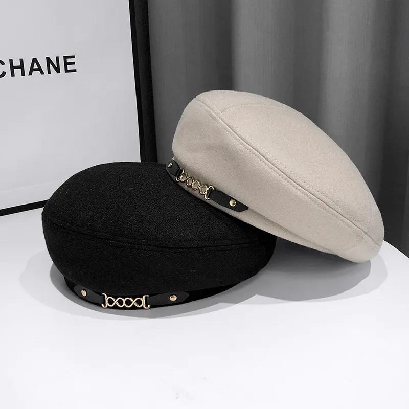 Chain Beret Women's Autumn and Winter Woolen Warm Hat Retro Painter Hat