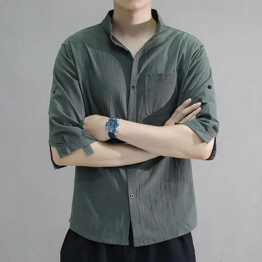 Cotton Linen Shirt Men's Short-sleeved Shirt Loose Large Size Men's Linen Three-quarter Sleeve Men's Casual Shirt