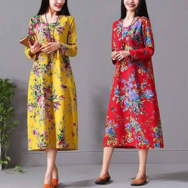 Brand WomenAutumn and winter seasonDress Long Sleeve Floral DressParty Dress