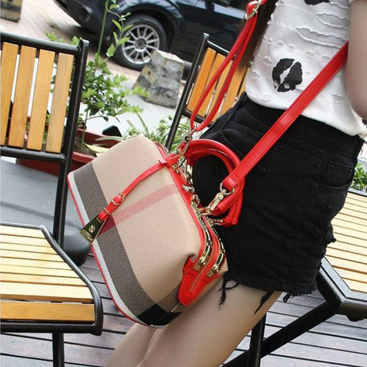 Canvas Bag Casual Fashion One-shoulder Messenger Handbag Handbag European and American Ladies Plaid Striped Doctor Bag