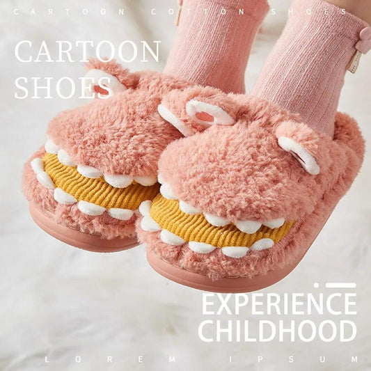 Cotton Slippers Indoor Anti-skid Wool Children's Cotton Shoes Bag Heel Home Shoes In Winter A Family of Three