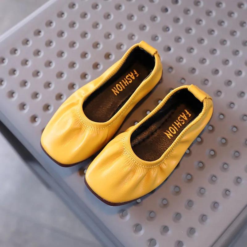 Girls' Leather Shoes Summer Girls' Shallow Mouth Single Shoe Korean Version Egg Roll Shoes Soft Soles Set Feet Spring and Autumn