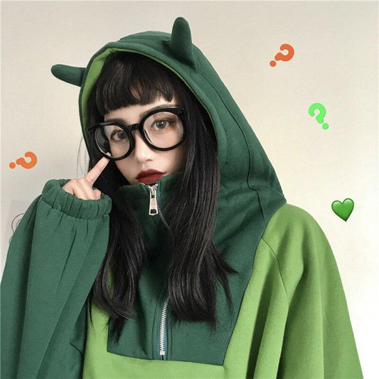 Hoodies Women Cartoon Ears Cute Hooded Long Sleeve Sweatshirt Autumn Winter Plus Velet Pullover