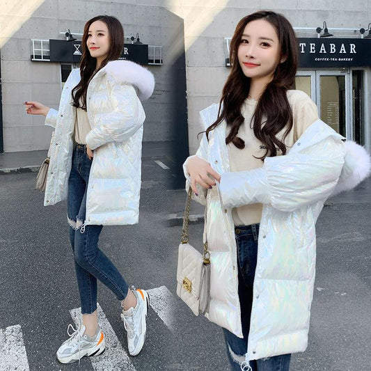 Glossy Cotton Clothes Women's Bread Clothes Female Students Korean Version of Loose Cotton-padded Coat In The Long Thick Padded Jacket Coat