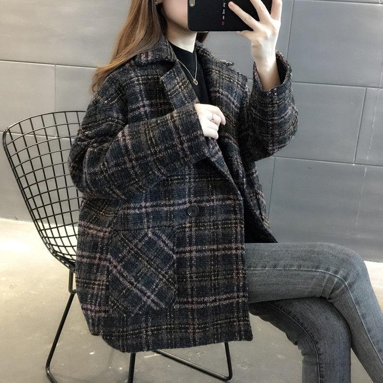Woolen Coat Women Winter Thick Plaid Suit Jacket Woolen Coat Women