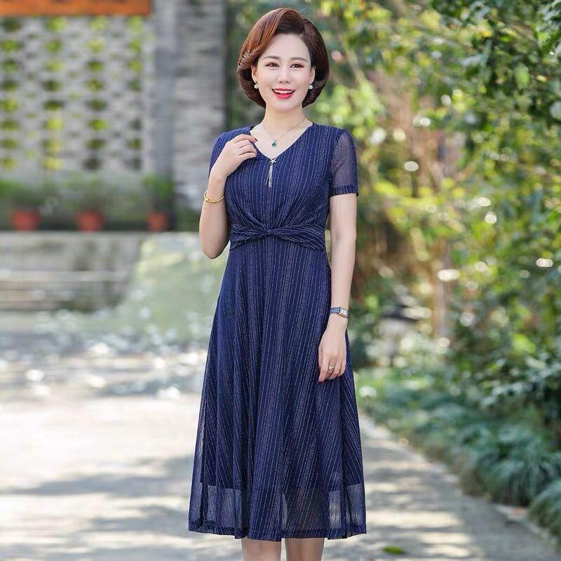 Women's Casual Print Color Three Quarter Sleeve O-Neck Long Unregular Silk Dress