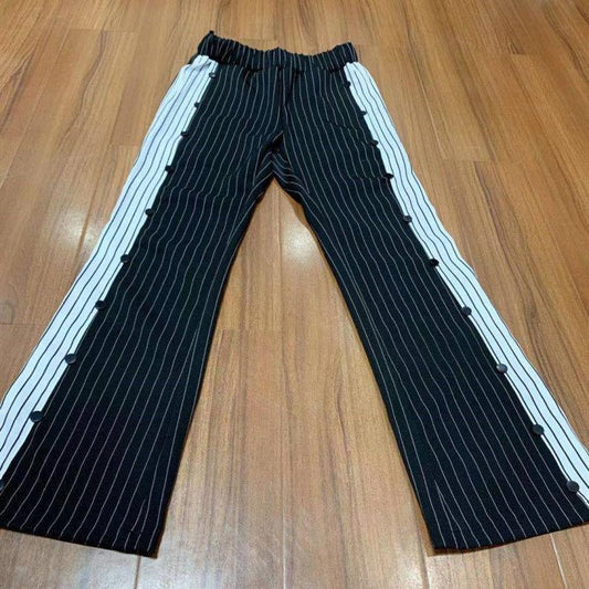 Thin Summer Fashion Trend Loose Straight Mopping Trousers Stitching Striped High Waist Wide Leg Casual Pants Women