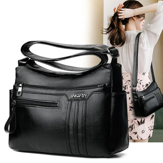 Sheep Leather Multi-layer Female Bag Fashion Trend Large Capacity Messenger Bag Middle-aged Lady Shoulder Bag Mother Bag