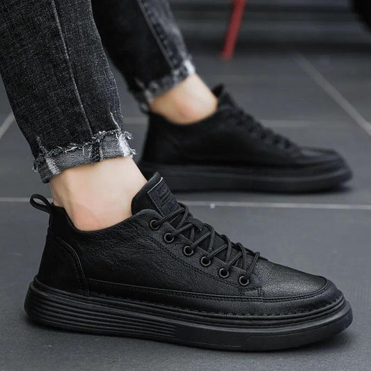 Men's Shoes Spring and Summer Sports and Leisure Shoes British Casual Black Leather Shoes Trend All-match Men's Comfortable Sneakers