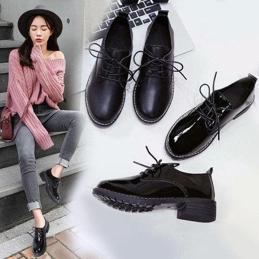 British Style Cute Shiny Small Leather Shoes Women Wild Retro Women's Shoes Thick Heel Single Shoes Mid-high Heel Leather Shoes