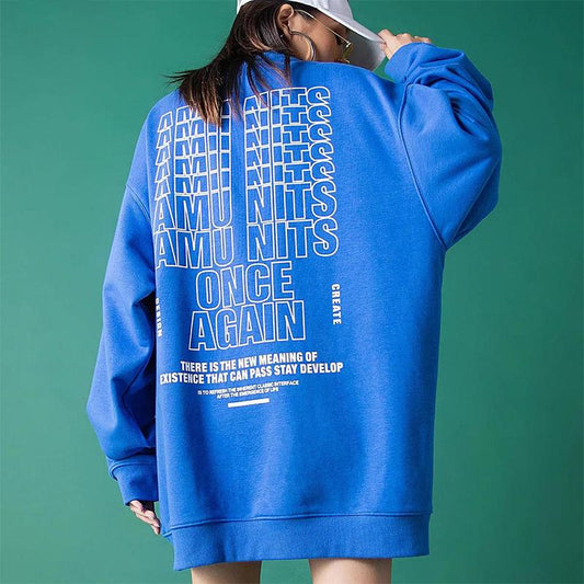 Street Letter Print Round Neck Pullover Sweater Women 2021 Autumn Hip-hop Couple Top