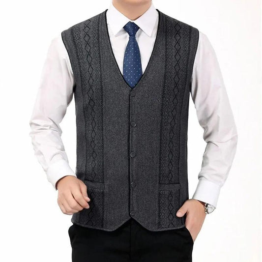 Autumn and Winter Knitted Vest Men's Elastic Cardigan Middle-aged Men's Sleeveless Loose Vest Dad Wear Waistcoat Elderly Sweater