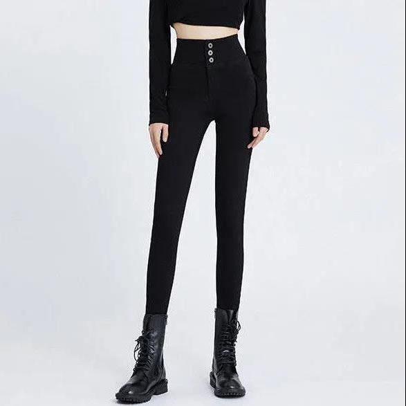 Women Winter and Autumn Large Size Streetwear Long Jeans Slim Solid Color High Waist Elastic Casual Pencil Jeans