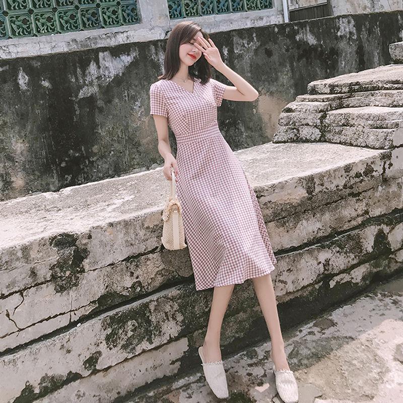 Female Summer French Super Fairy Niche Long Graceful Dress Vintage Over Knee Elegant Slim Dress
