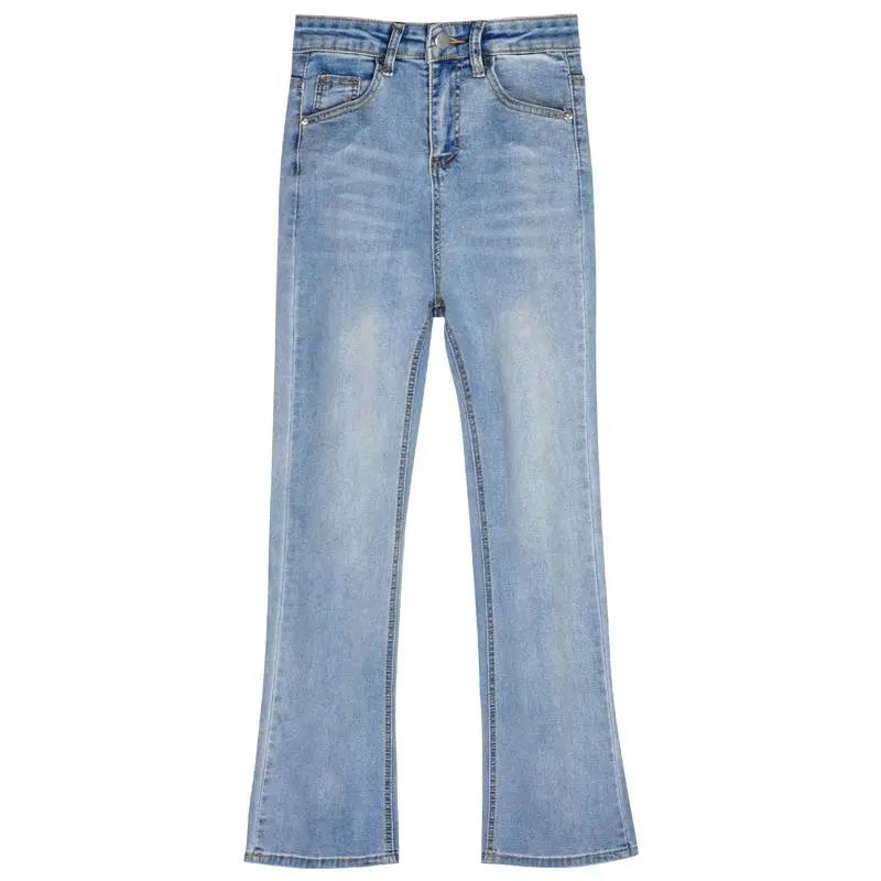 Blue / Black Straight Hairs Pants Spring Autumn High Waist Slim Slim Micro Jeans Ladies