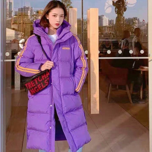Winter White Duck Down Jacket Women Mid-length Warm and Comfortable Over The Knee Casual Sports Cotton Jacket