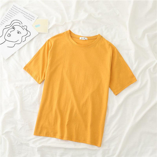 Cotton Women Round Neck Short Sleeve Tops T Shirt